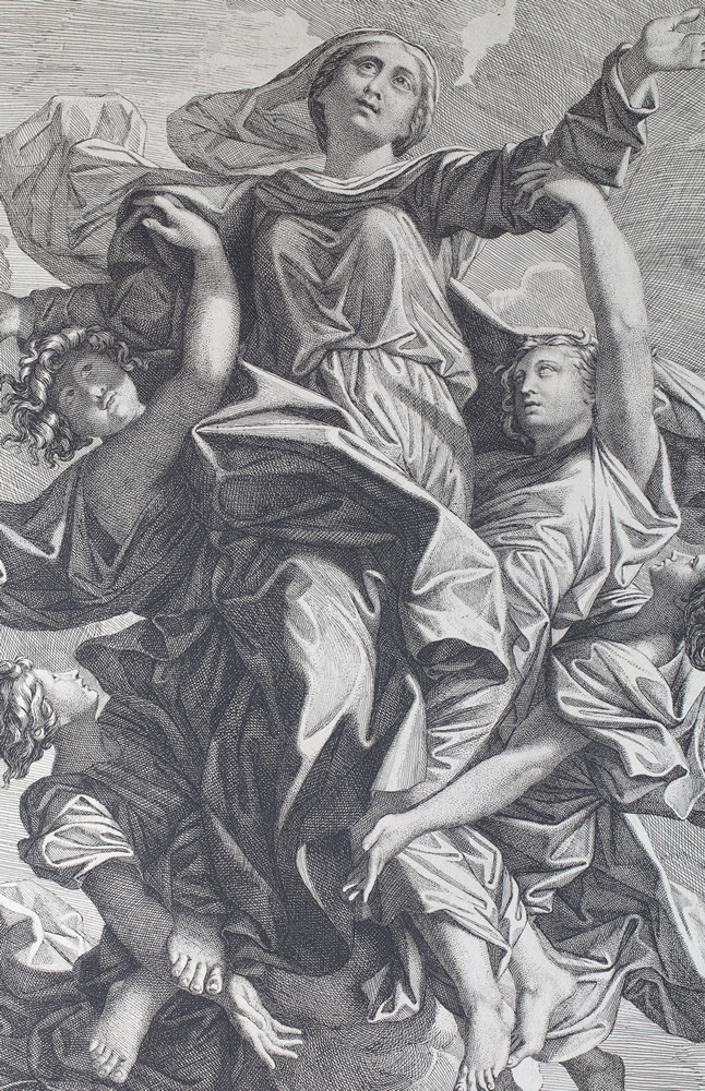 The assumption of the Virgin - painted for Henri d’Etampes-Valençay (1650) Engraving detail